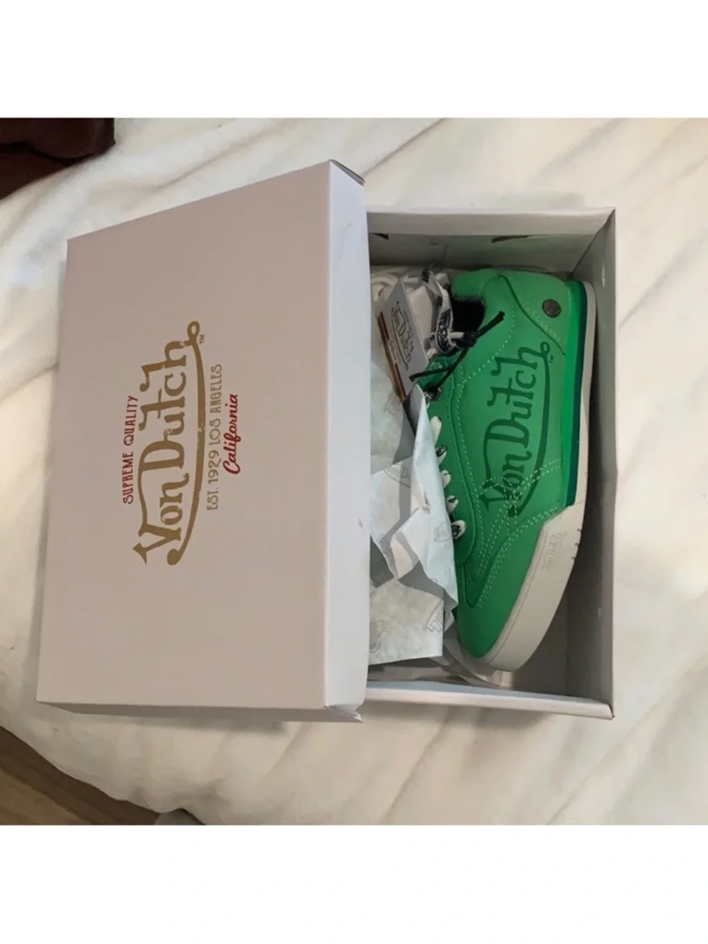 Von Dutch Green Canvas Low-Top Sneakers with White Laces Sz 36